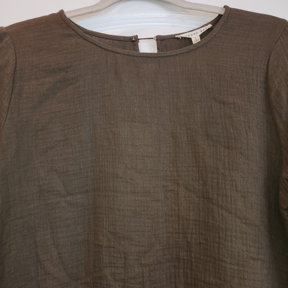 NWT Copper Key Olive Long Sleeve Peplum Top Size L Crinkle Cotton Fabric Soft - Picture 4 of 14